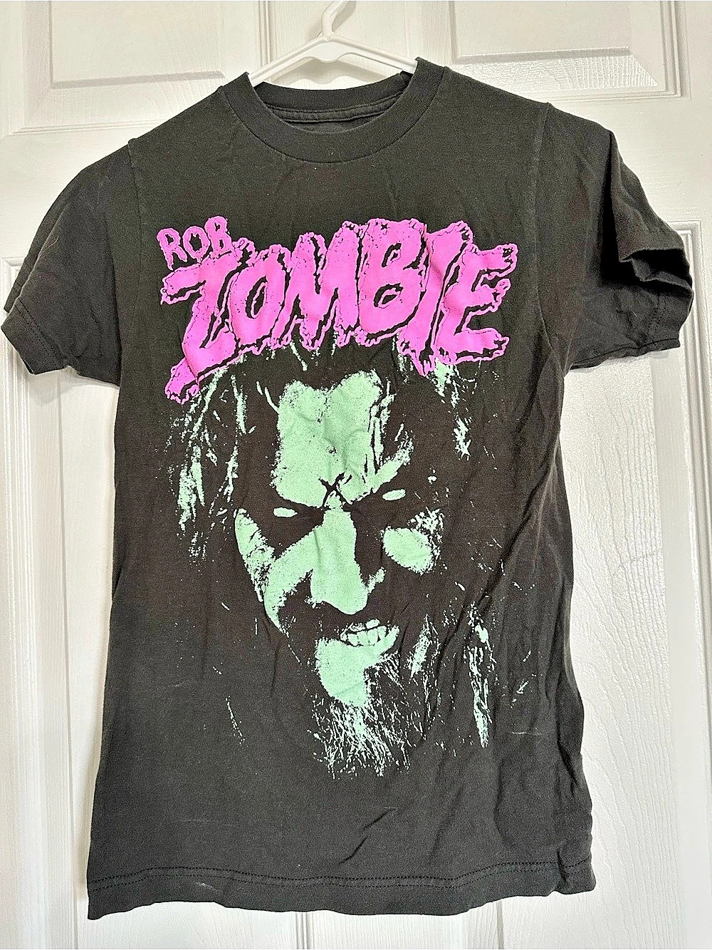 Rob Zombie Pink Logo Green Face Graphic T-Shirt Black Small